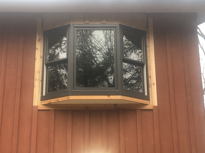 Pella Lifestyles Bay window with cedar trim installed in Stamford, CT